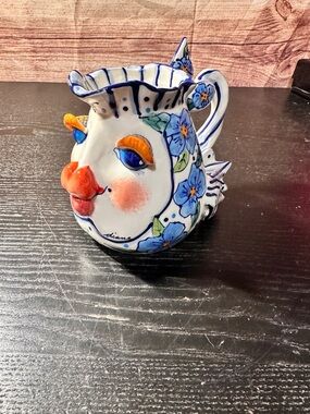 2002 Diane Artware Kissy Fish Creamer Pitcher Whimsical Fish Prominent Lips